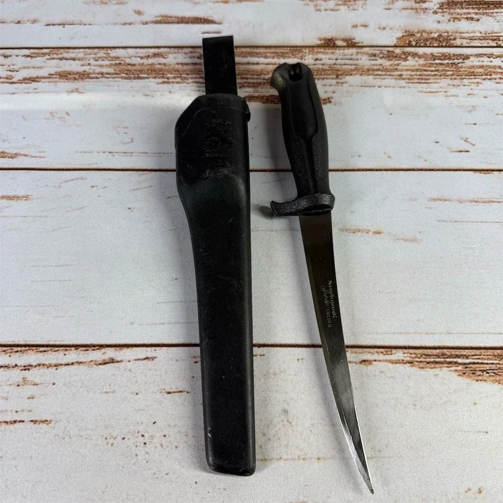 Vintage Normark Stainless Steel Fishing Fillet Knife w/ Belt Sheath Used